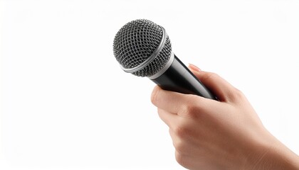 microphone held in hand isolated on white background