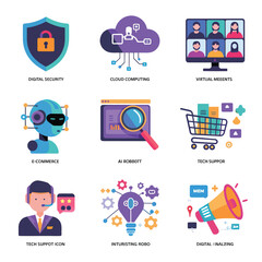 Fototapeta premium vector icons for robots, artificial intelligence, and the assistance provide in work and security 