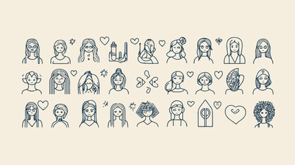 Bundle of Fifty Feminism Line Style Icons Flat