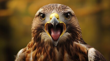 Majestic bird of prey with striking features, showcasing its powerful beak and sharp eyes, perched against a blurred natural background, exuding strength and wild beauty