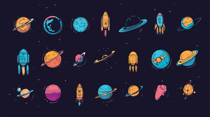 Bundle of 40 Space Badges Line Style Icons
