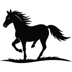 Powerful black horse running wild galloping mane
