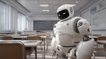 AI in Education Robot Teacher in Modern Classroom Setting