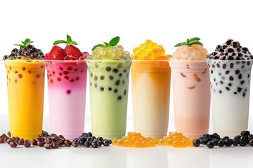 Vibrant Image of Selection of Tapioca Bubble Tea on White Background