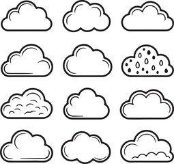 Fototapeta premium Clouds Icon Set Black Outlined Weather Symbols