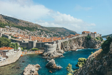 castle on the cliff kingslanding medieval old town croatian dalmatian coast on sunny day with blue...