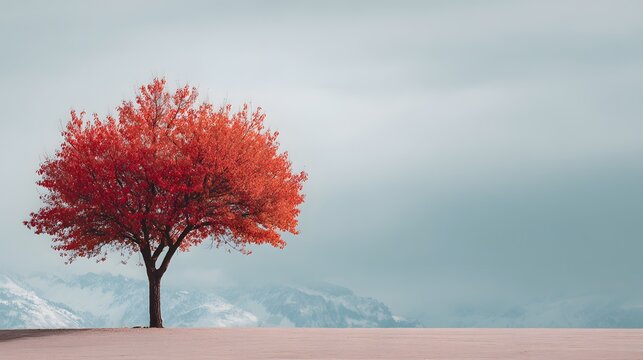 Sunlit pine trees fill the misty mountain forest