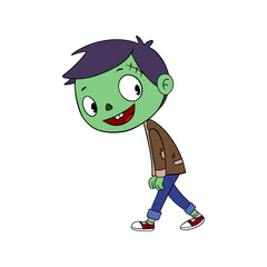 Magical day Halloween. Cute zombie cartoon idea mask costume. Happy and smiling funny green skin monster. Line art element collection 