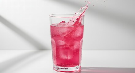 Vibrant Pink Beverage Splash: Icy Refreshment in Sunlight