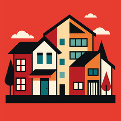 Modern Townhouses Illustration Colorful Urban Residences with Architectural Details and Clean Design