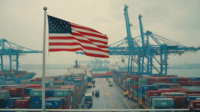 US flag in a port.