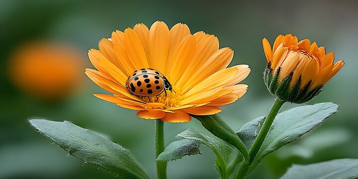 Ladybug on a vibrant orange flower