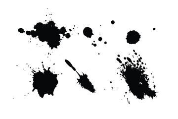 Paint Splash & Ink Blot Vector Engraving Set. Detailed Monochrome Grunge Texture Icons & Symbols. Vintage Stipple & Hatching Illustrations