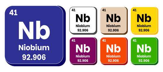 Nb, Niobium element vector icon set, periodic table element. Vector illustration EPS 10 File. Isolated on white background.