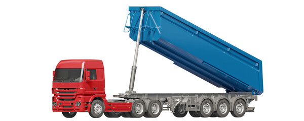 Tipper truck isolated on transparent background. Orthogonal view. 3D illustration
