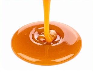 Pouring caramel sauce isolated on white 
