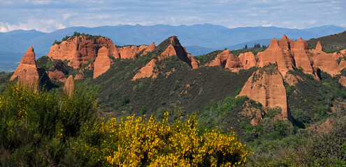 The unique landscape of Las Medulas in Galicia, Spain, shaped by gold mining activities of the...