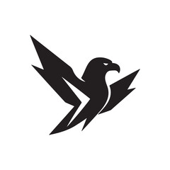 Obraz premium A stylized black eagle with sharp wings in flight against a white background