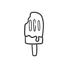 Hand-Drawn Bitten Ice Cream Bar or Popsicle with Melted Drips, a Classic Summer Treat