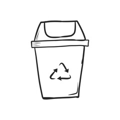 Hand-Drawn Recycling Bin with Recycle Symbol, Promoting Environmental Responsibility and Waste Sorting