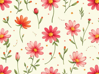 seamless pattern with pink flowers
