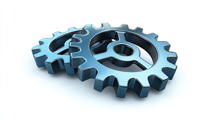 Two overlapping metallic gears against a plain background.