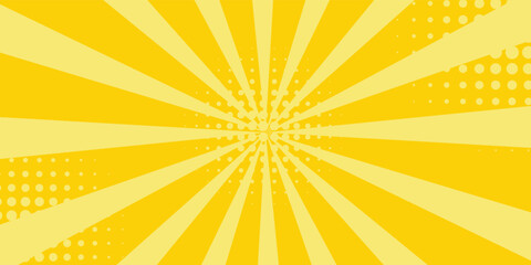 Yellow abstract background with light of sunburst. yellow starburst with halftone. sun ray retro background with flash
