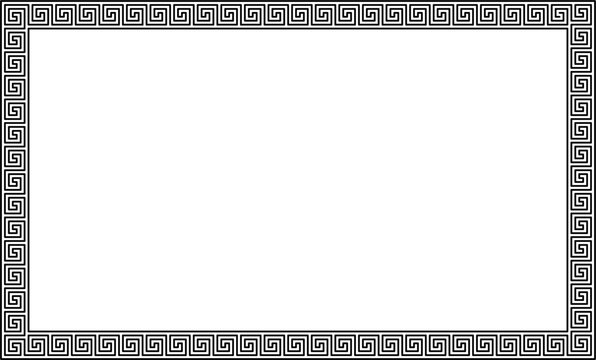 Greek key frame border, seamless meander pattern in rectangular shape, black line art, classic vintage template for invitation, certificate, or decorative design.copy space. 