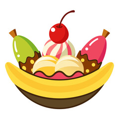 Banana split with three scoops vector illustration