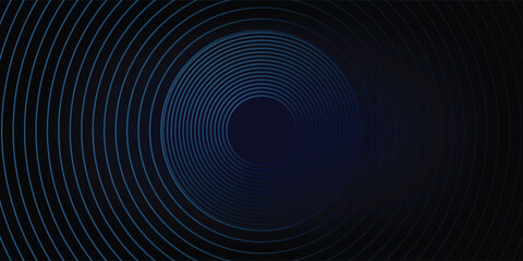 Abstract blue glowing geometric lines on dark blue background. Modern shiny blue circle lines pattern. Futuristic technology concept. Suit for cover, poster,
