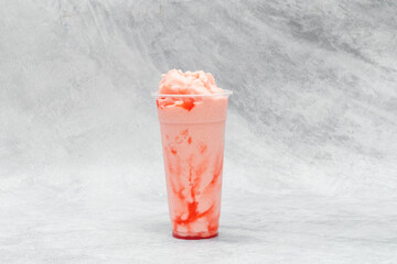 A brightly colored sweet drink made from fruit syrup. Blended with ice