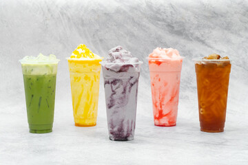 A brightly colored sweet drink made from fruit syrup. Blended with ice