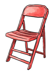 Hand-drawn red folding chair illustration with watercolor texture, perfect for outdoor events, casual seating, or home furniture themes with a rustic artistic touch
