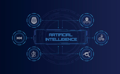 Simple modern template for process flow diagram AI- dark version. Flat infographic design with thin lines for website or data presentation. Technology, futuristic concept. Selection, choice button. 