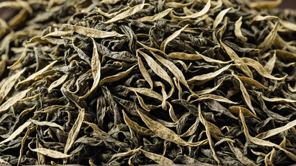 Close-Up of Premium Dried Green Tea Leaves Texture