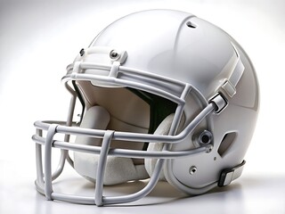 Fototapeta premium A close up shot of a white football helmet with a gray face mask on a white background studio shot