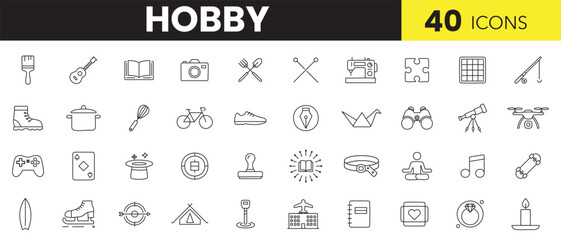 Hobbies & Leisure Line Icons – Minimal Outline Style Activity Collection