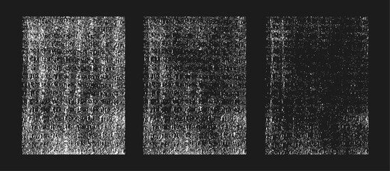 Grunge Grid Texture Background Set for Distressed Overlay Effect, Noise Scratch Surface, Dirty Cracked Pattern, Abstract Static Glitch Design, Rough Grain, Damaged Vintage Print Vector Illustration