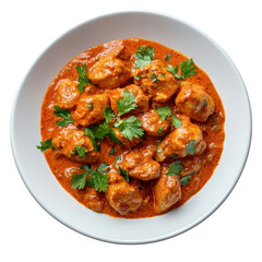 Flavorful Chicken Curry with Fresh Cilantro in a White Bowl on transparent background