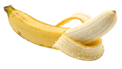 Peeled banana isolated on a white background PNG. AI GENERATED.