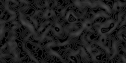 abstract topographic map with white contour lines and black background depicting abstract terrain and elevation patterns.