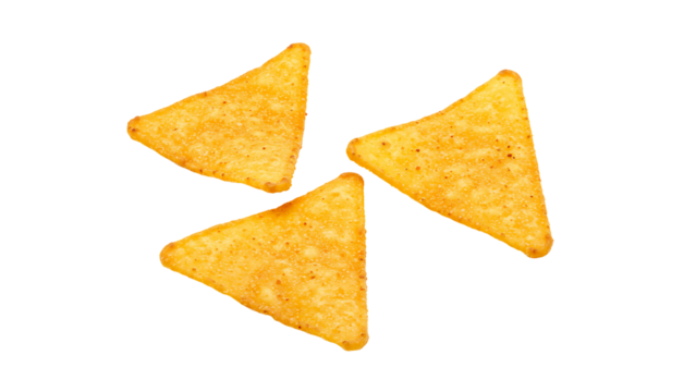 set of abstract shape triangle potato chip hot and spicy crispy snack cut out isolated transparent background