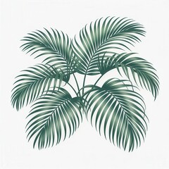 A cluster of stylized vibrant green palm fronds against a stark white backdrop