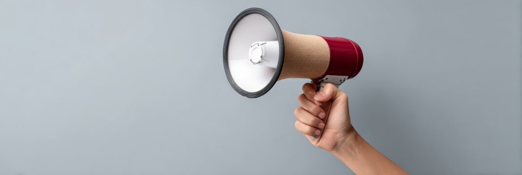 Hand gripping a megaphone symbolizes activism and protest, highlighting civil unrest and advocacy against immigration raids by ice in the usa, emphasizing the power of collective voices