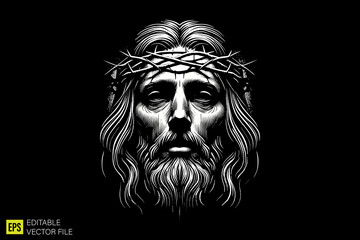 jesus christ head  illustration dark art scary creepy style tattoo vector black and white background templates