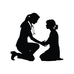 Silhouette of a Doctor Comforting a Child Patient on their Knees