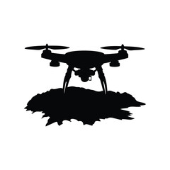 Silhouette of a drone on abstract ground, isolated on white background