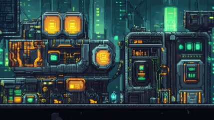 Fototapeta premium Pixelated city structures with futuristic design.