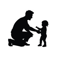 A touching silhouette capturing the tender moment of a father guiding a child