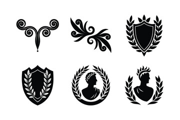 Obraz premium Elegant Roman style headpieces set with calligraphic flourished dividers Silhouette Vector illustration